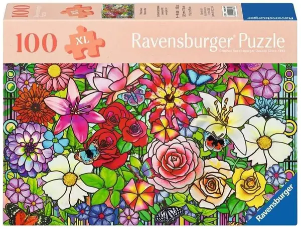 Puzzle Ravensburger din 100 XL piese - Florile lui Tiffany