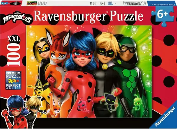 Puzzle Ravensburger din 100 XXL piese - Buburuza și Pisica Neagră într-o misiune