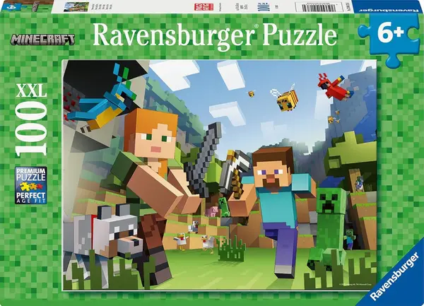 Puzzle Ravensburger din 100 XXL piese - Minecraft: Steve și Alex