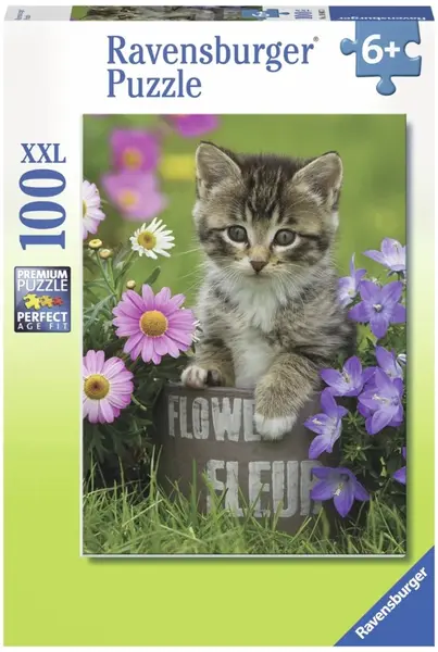 Puzzle Ravensburger din 100 XXL piese - Pisicuță printre flori