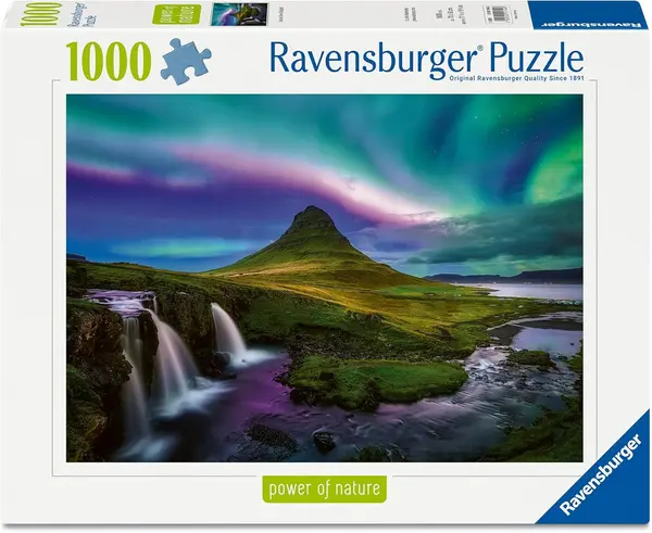 Puzzle Ravensburger din 1000 piese - Aurora boreală deasupra Kirkjufell
