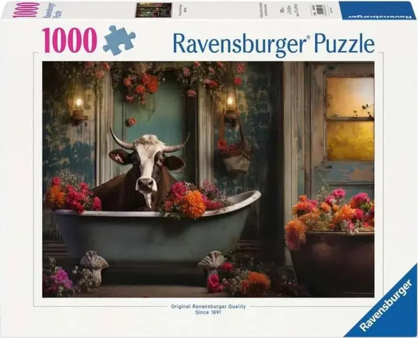 Puzzle Ravensburger din 1000 piese - Vaca în cadă