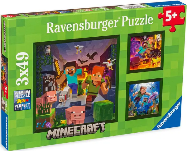 Puzzle Ravensburger din 3 x 49 de piese - Maincraft Biomes