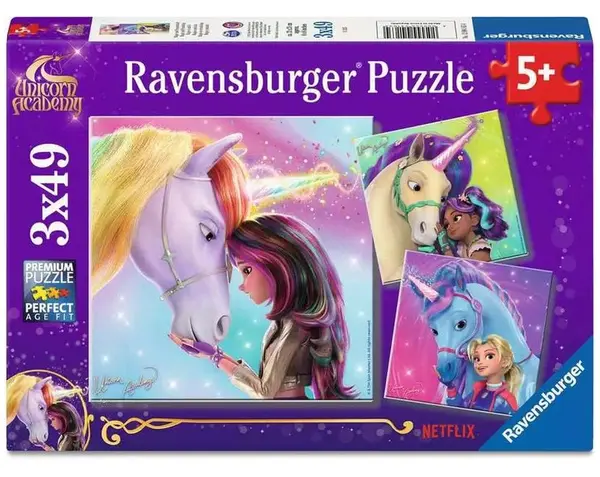 Puzzle Ravensburger din 3 x 49 piese - Academia Unicornilor