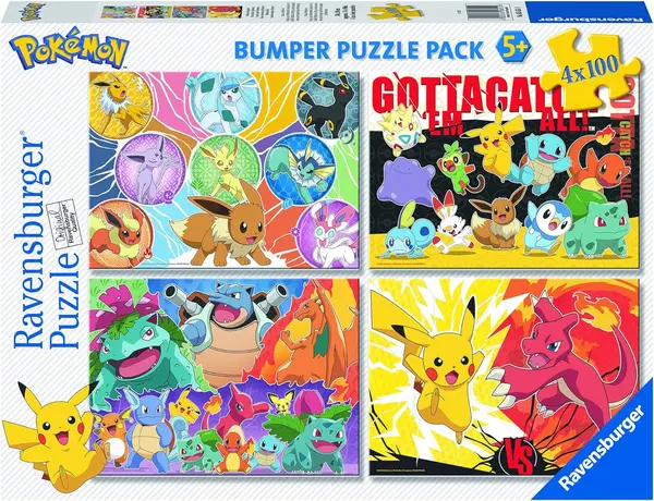 Puzzle Ravensburger din 4 х 100 de piese - Pokemon