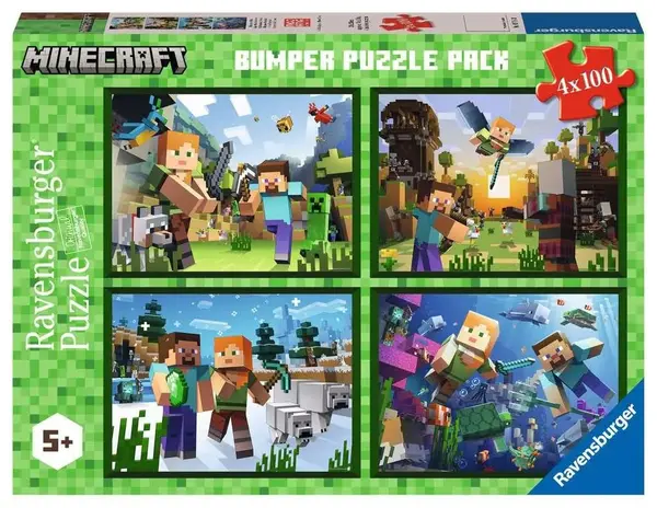 Puzzle Ravensburger din 4 x 100 piese - Aventuri Minecraft