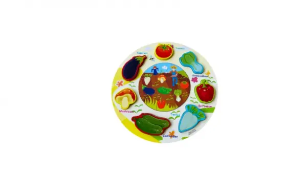 Puzzle rotund 3D incastru din lemn,legume