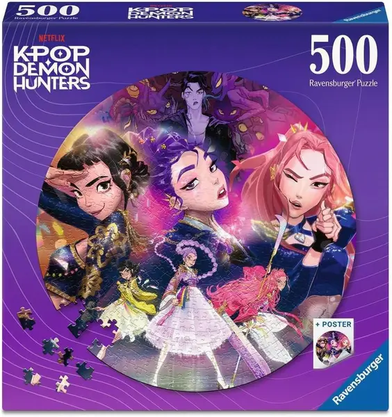 Puzzle rotund Ravensburger de 500 piese - Pentru fanii KPop Demon Hunters