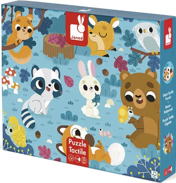 Puzzle tactil pentru copii Janod - Animale de padure, 20 piese