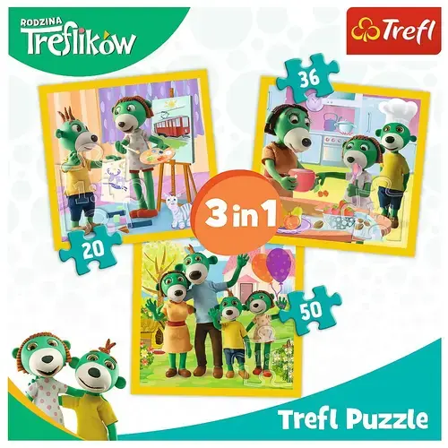Puzzle Trefl 3 in 1 - Distractie in familia Trefiliki, 20/36/50 piese