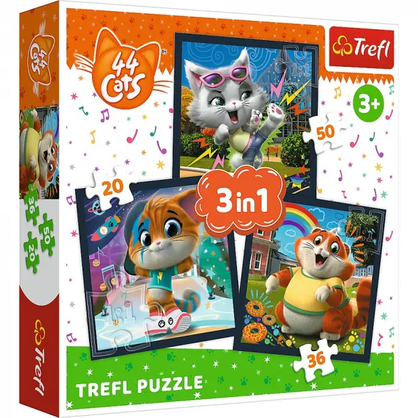 Puzzle Trefl 3in1 44 Cats Pisicile Dragalase