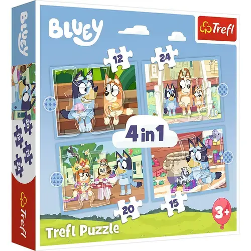 Puzzle Trefl 4 in 1 Lumea lui Bluey, 12/15/20/24 piese