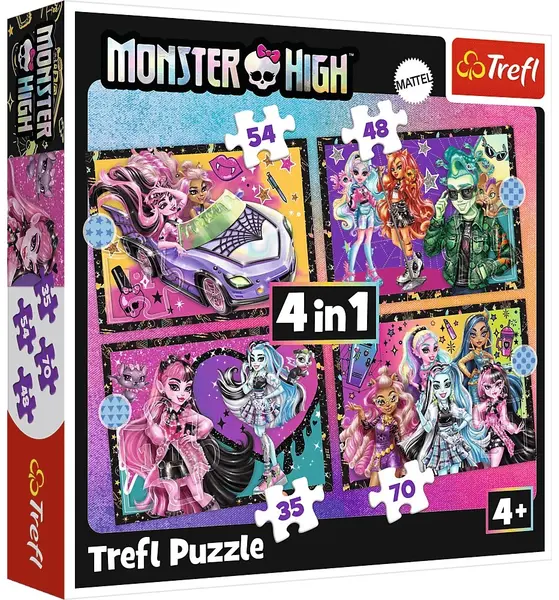 Puzzle Trefl 4 în 1 - O zi electrizantă la Monster High