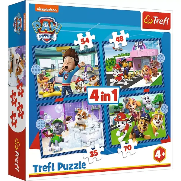 Puzzle Trefl 4 in 1, Patrula Catelusilor, activitatile zilnice ale echipei KID346503, la doar 41,00 lei