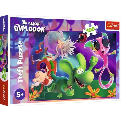 Puzzle Trefl din 100 piese - Micul dinozaur Diplodocus si prietenii sai