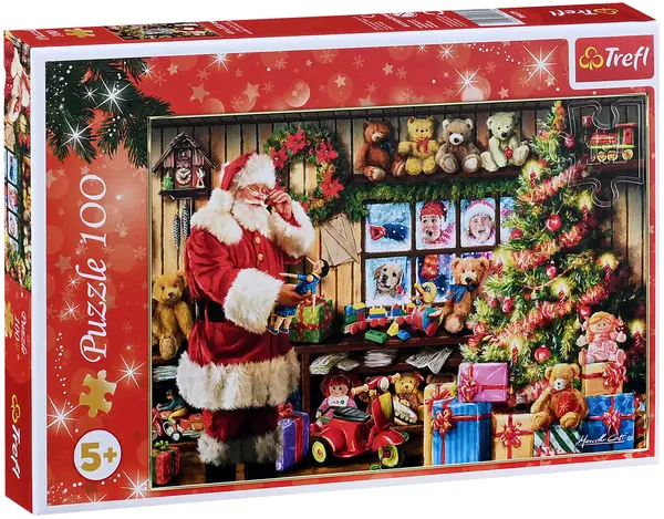 Puzzle Trefl din 100 piese - Moș Crăciun lângă bradul de Crăciun
