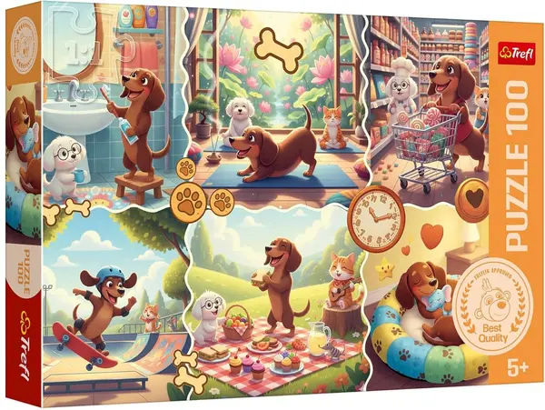 Puzzle Trefl din 100 piese - Ziua lungă a teckelului