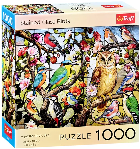Puzzle Trefl din 1000 piese - Păsări din sticlă colorată