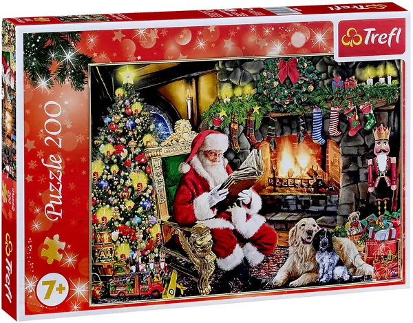 Puzzle Trefl din 200 piese - Moș Crăciun lângă șemineu