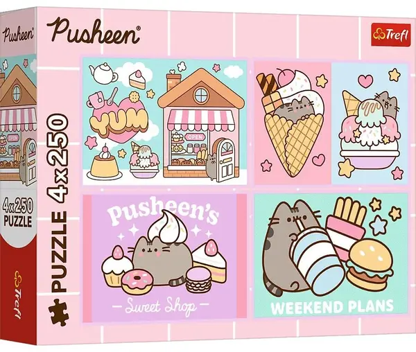 Puzzle Trefl din 4 x 250 piese - Faceți cunoștință cu Pusheen
