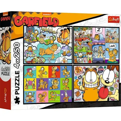 Puzzle Trefl din 4 x 250 piese - Lui Garfield nu-i place ziua de luni
