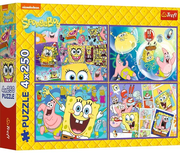 Puzzle Trefl din 4 x 250 piese - Lumea nebunească a lui SpongeBob