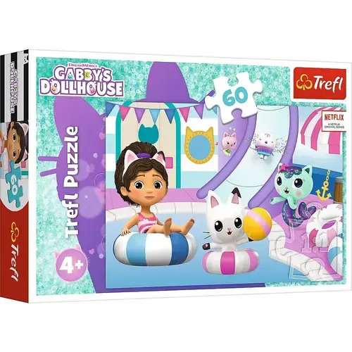 Puzzle Trefl Gabbys Dollhouse, Gabby la piscina, 60 piese