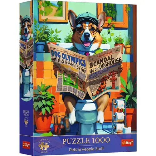 Puzzle Trefl Premium Plus Animale de companie si oameni corgi la toaleta, 1000 de piese
