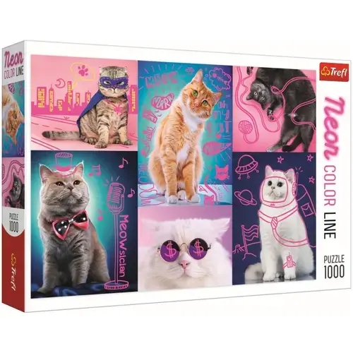 Puzzle Trefl Super pisici neon, 1000 piese