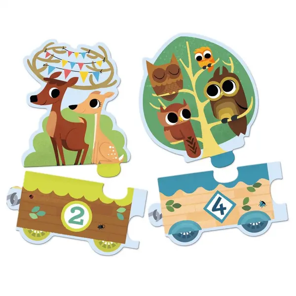 Puzzle trenulet cu animale - Invat sa numar, 20 piese | Djeco