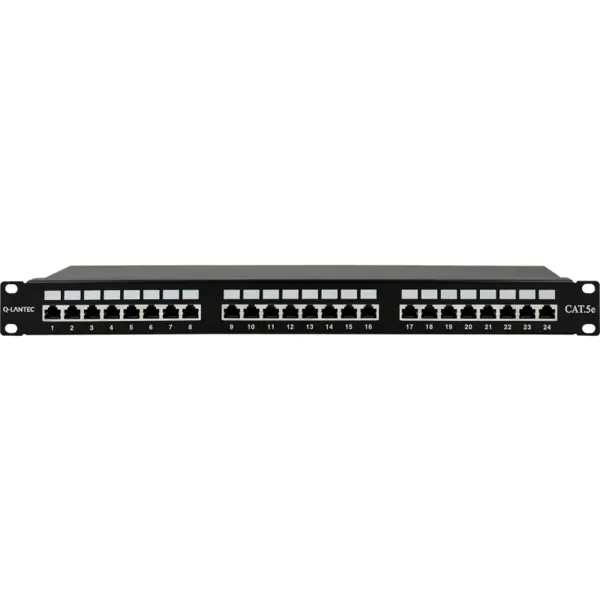 Q-LANTEC Patch panel STP, Cat.5e, 19 inch, 1U, 24 x RJ45, LSA, Negru