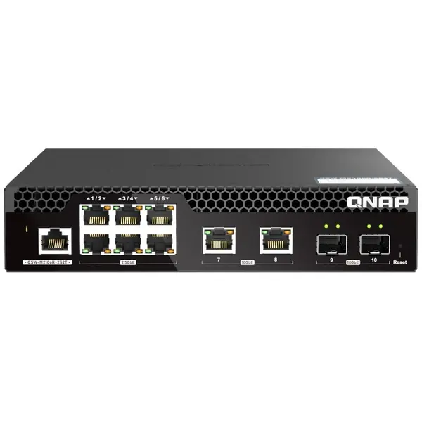QNAP Switch QNAP M2106R CPU Marvell 98DX2528, 6 porturi 2.5Gbps, 2 porturi 10Gbps SFP+, 2 porturi 10GbE RJ45, rackabil, web-managed, Negru