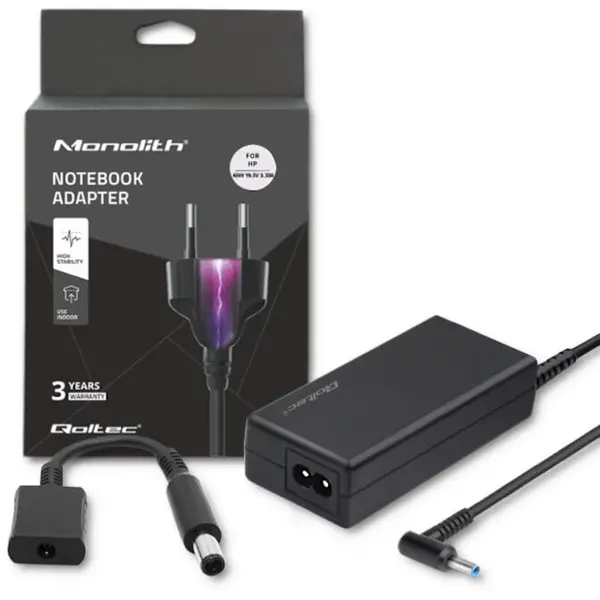 QOLTEC Incarcator laptop Qoltec 51728, pentru HP, 65W, 19.5V, 3.33A, protectie suprasarcina, Negru