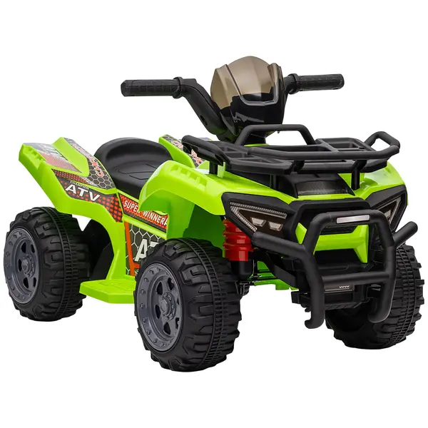 Quad Electric pentru Copii HOMCOM Baterie Reincarcabila 6V, 6V Faruri Functionale si Pedale, Varsta 18-36 Luni, 66x44x42cm, Verde | Aosom Romania