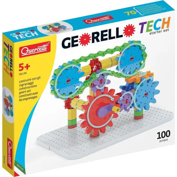 Quercetti Set Constructie STEM Quercetti Georello Tech Starter set, 100 piese, fara baterii, 5+ ani