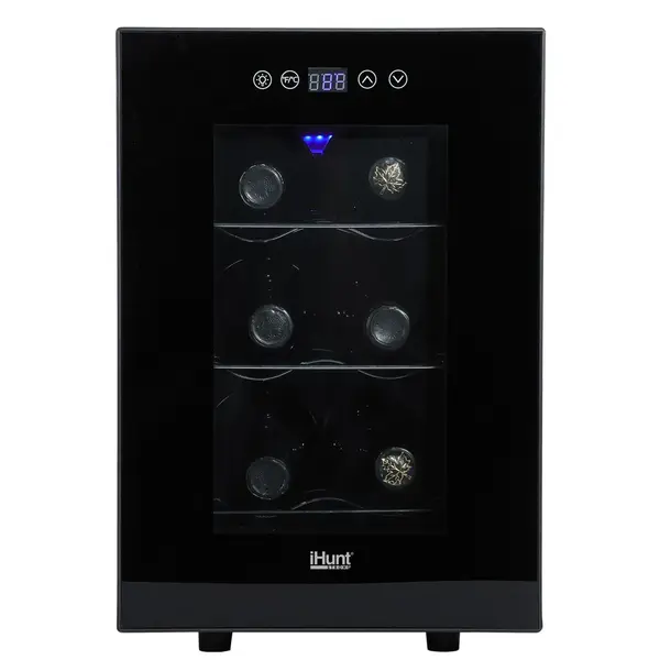 Racitor de Vin iHunt Wine Cooler Silentios, 6 Sticle, 16L, Panou Digital, Iluminare LED, Anti-UV, No Frost, 30W