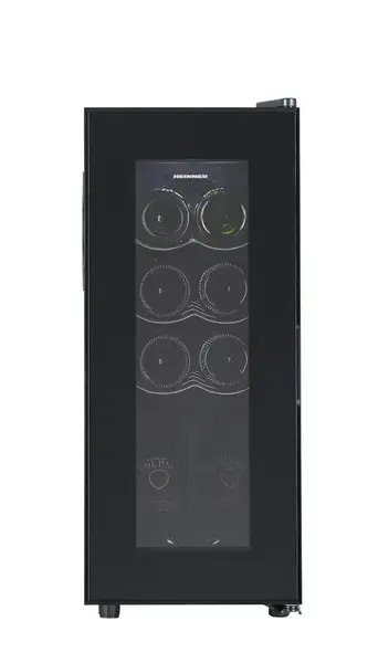 Racitor de vinuri HEINNER HRV-A28DRM8, 28 l, 8 sticle (750 ml), Clasa G, Display LED, Control electronic, 3 rafuri metalice, Usa reversibila, H 65.8 cm (Negru)
