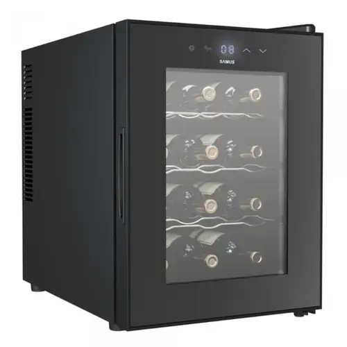 Racitor termoelectric (pentru vinuri) Samus SRV37CR12, 12 sticle, 33 l, Clasa E, Iluminare LED, 3 rafturi cromate, Control tactil (Negru)