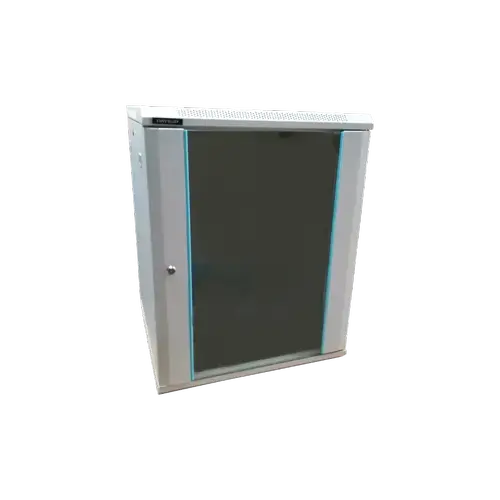 Rack 12U 600x450 DATEUP RAL 7035, dezasamblat, montare pe perete, usa din sticla, panouri laterale detasabile si securizate