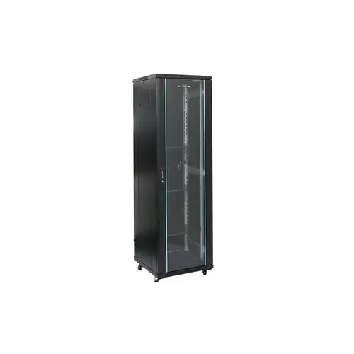 Rack 18U 600x800 DATEUP RAL 9004, montare pe podea, usa din sticla, panouri laterale detasabile si securizate, dezasamblat