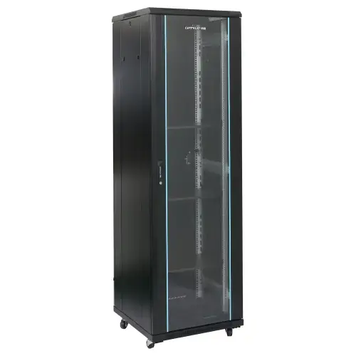 Rack 19'' 22U 600x1000, de podea, usa din sticla, panouri laterale detasabile si securizate, dezasamblat, negru RAL 9004, DATEUP