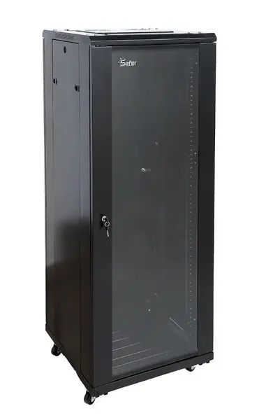 Rack 37U, 19 inch, montaj pe podea, cu roti, usa sticla, 600x800, Safer RACK37U6080-FLOOR