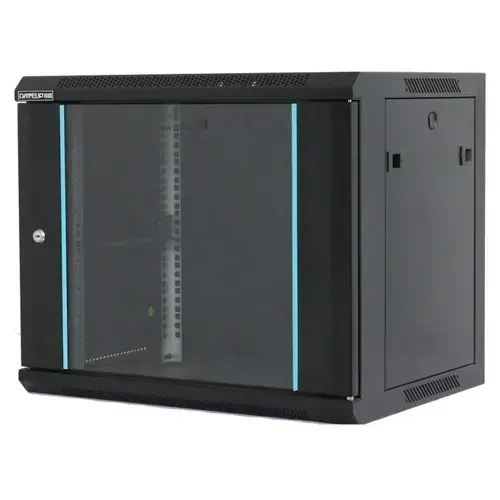 Rack 4U 600x450 DATEUP RAL9004, dezasamblat, montare pe perete, usa din sticla, panouri detasabile si securizate