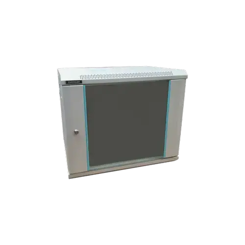 Rack 9U 600x600 DATEUP RAL 7035, montare pe perete, usa din sticla, panouri laterale detasabile si securizate, dezasamblat
