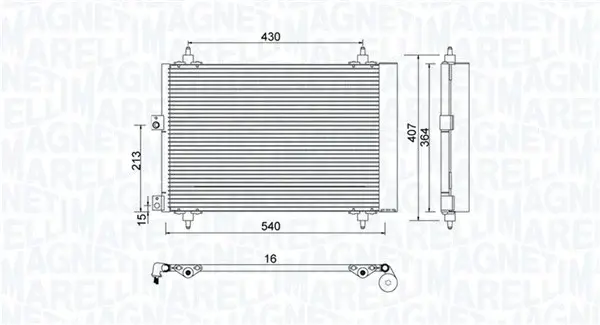 Radiator AC condensator potrivit CITROEN BERLINGO, BERLINGO MINIVAN, XSARA PICASSO; PEUGEOT PARTNER, PARTNER MINIVAN 1.6D 05.04-12.15