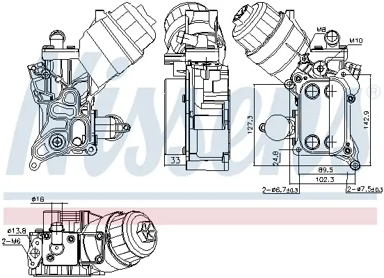 Radiator ulei termoflot cu carcasa filtru ulei potrivit ALFA ROMEO MITO; CHEVROLET AVEO; FIAT DOBLO, DOBLO CARGO, DOBLO MINIVAN, GRANDE PUNTO, IDEA, LINEA, PUNTO EVO, STRADA; LANCIA MUSA 1.3D 1.4 1.6D