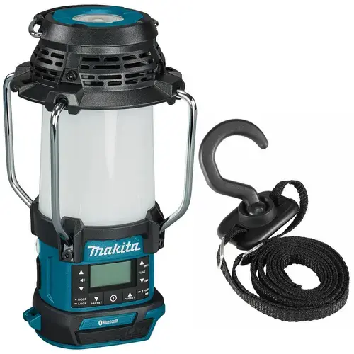 Radio cu lanterna Makita DMR057, acumulator 14,4-18V, 310lm, Bluetooth, 4 moduri de iluminare, 126x129x289mm, set cu curea si carlig