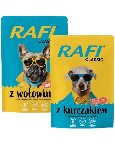 RAFI Classic set plicuri hrana umeda caini 24x400g cu pui si vita