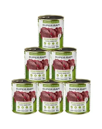 RAFI Super pate cu cerb și inimi de rață pentru câini adulți 6x800 g