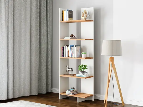 Raft Biblioteca Asimetric 5 Polite MDF Negru Decorativ Perete